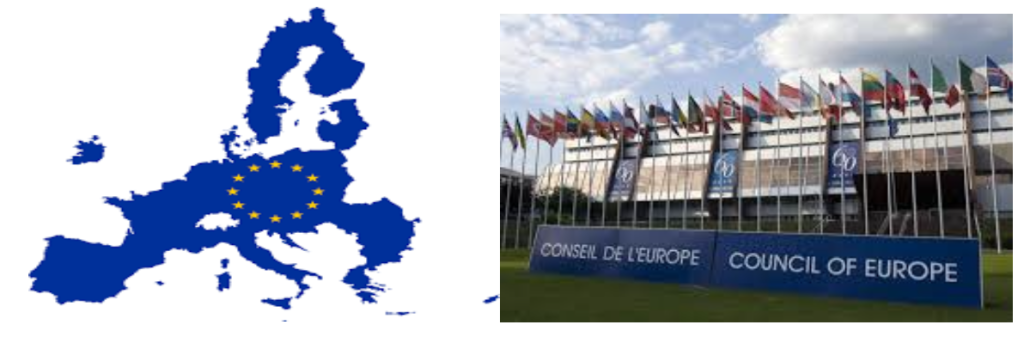 Image of the Council of Europe building with flags in front of it